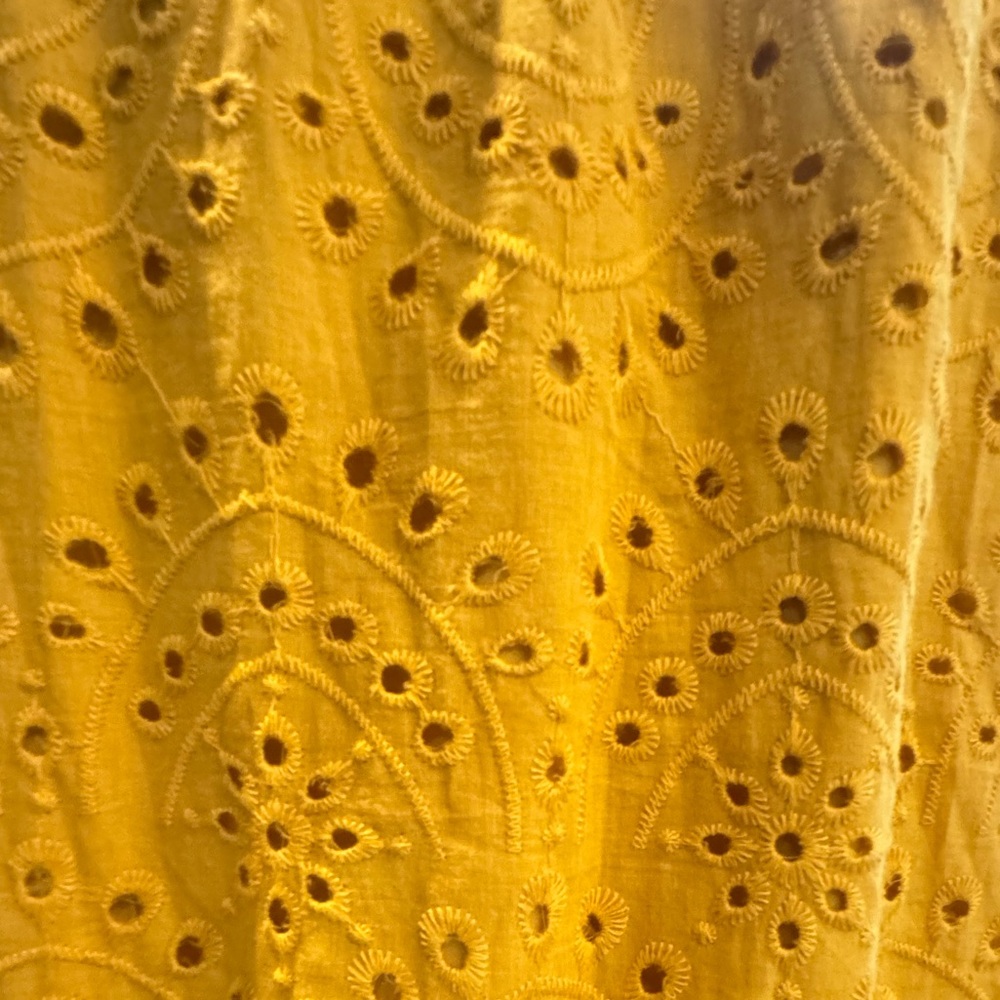 Boho Eyelet Midi Dress Mustard Yellow Sundress Slit Summer Size S - Picture 4 of 8